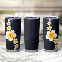 Pacific Hibiscus and Plumeria with Tapa Pattern Tumbler Cup Dark Blue Color LT03 - Polynesian Pride