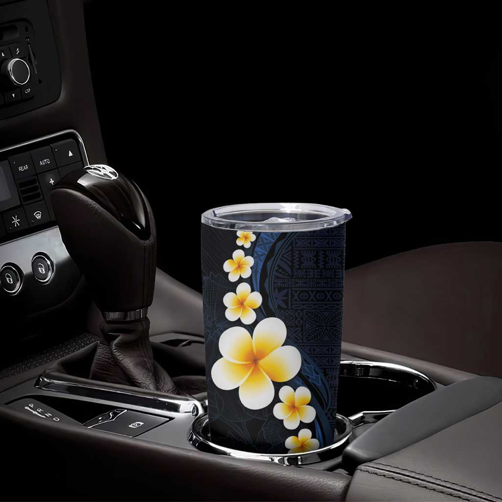 Pacific Hibiscus and Plumeria with Tapa Pattern Tumbler Cup Dark Blue Color LT03 - Polynesian Pride