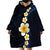 Pacific Hibiscus and Plumeria with Tapa Pattern Wearable Blanket Hoodie Dark Blue Color