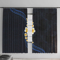 Pacific Hibiscus and Plumeria with Tapa Pattern Window Curtain Dark Blue Color LT03 With Hooks Blue - Polynesian Pride