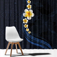 Pacific Hibiscus and Plumeria with Tapa Pattern Window Curtain Dark Blue Color LT03 - Polynesian Pride