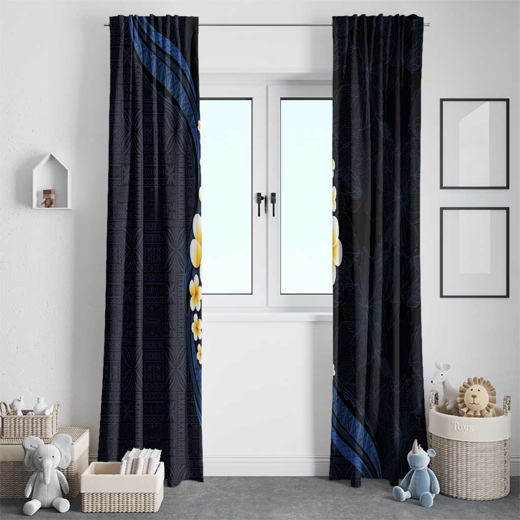 Pacific Hibiscus and Plumeria with Tapa Pattern Window Curtain Dark Blue Color LT03 - Polynesian Pride