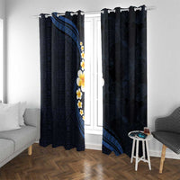 Pacific Hibiscus and Plumeria with Tapa Pattern Window Curtain Dark Blue Color LT03 With Grommets Blue - Polynesian Pride