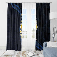 Pacific Hibiscus and Plumeria with Tapa Pattern Window Curtain Dark Blue Color LT03 - Polynesian Pride