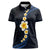 Pacific Hibiscus and Plumeria with Tapa Pattern Women Polo Shirt Dark Blue Color