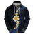 Pacific Hibiscus and Plumeria with Tapa Pattern Zip Hoodie Dark Blue Color