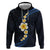 Pacific Hibiscus and Plumeria with Tapa Pattern Zip Hoodie Dark Blue Color