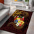 Tonga Ngatu and Hibiscus with Polynesian Tattoo Area Rug Gold and Oxblood Color