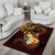 Tonga Ngatu and Hibiscus with Polynesian Tattoo Area Rug Gold and Oxblood Color