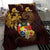 Tonga Ngatu and Hibiscus with Polynesian Tattoo Bedding Set Gold and Oxblood Color