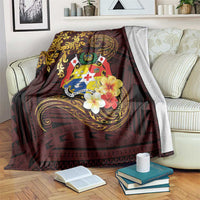 Tonga Ngatu and Hibiscus with Polynesian Tattoo Blanket Gold and Oxblood Color LT03 Oxblood - Polynesian Pride