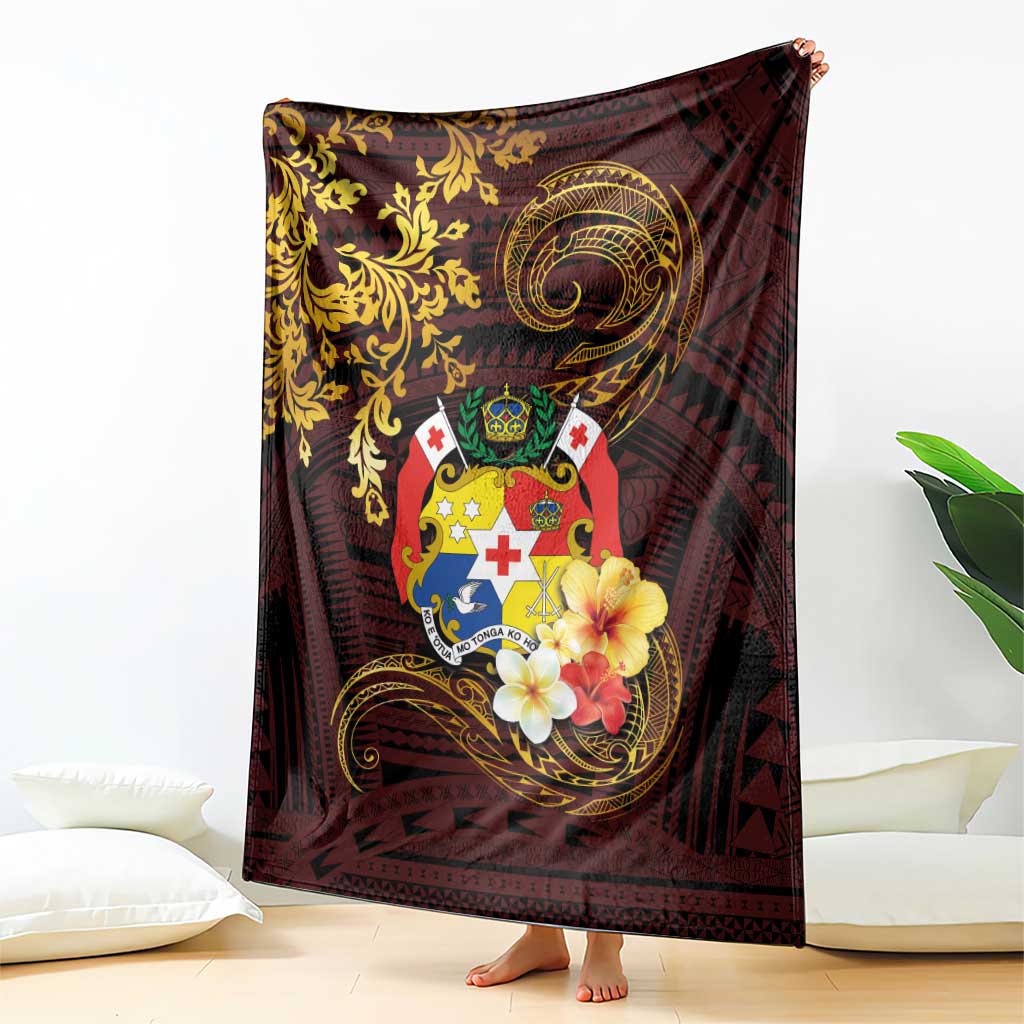Tonga Ngatu and Hibiscus with Polynesian Tattoo Blanket Gold and Oxblood Color LT03 - Polynesian Pride