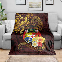 Tonga Ngatu and Hibiscus with Polynesian Tattoo Blanket Gold and Oxblood Color LT03 - Polynesian Pride