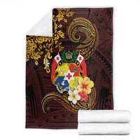 Tonga Ngatu and Hibiscus with Polynesian Tattoo Blanket Gold and Oxblood Color LT03 - Polynesian Pride