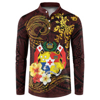 Tonga Ngatu and Hibiscus with Polynesian Tattoo Button Sweatshirt Gold and Oxblood Color LT03 Oxblood - Polynesian Pride