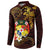 Tonga Ngatu and Hibiscus with Polynesian Tattoo Button Sweatshirt Gold and Oxblood Color