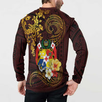 Tonga Ngatu and Hibiscus with Polynesian Tattoo Button Sweatshirt Gold and Oxblood Color LT03 - Polynesian Pride
