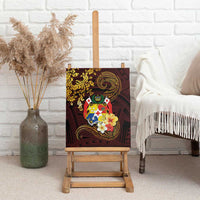 Tonga Ngatu and Hibiscus with Polynesian Tattoo Canvas Wall Art Gold and Oxblood Color LT03 - Polynesian Pride