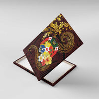 Tonga Ngatu and Hibiscus with Polynesian Tattoo Canvas Wall Art Gold and Oxblood Color LT03 With Frame Oxblood - Polynesian Pride