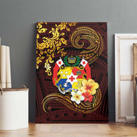 Tonga Ngatu and Hibiscus with Polynesian Tattoo Canvas Wall Art Gold and Oxblood Color LT03 - Polynesian Pride