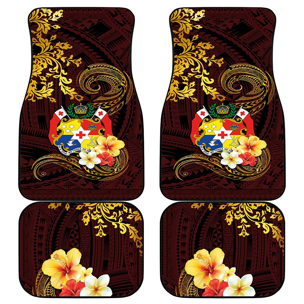 Tonga Ngatu and Hibiscus with Polynesian Tattoo Car Mats Gold and Oxblood Color LT03 - Polynesian Pride