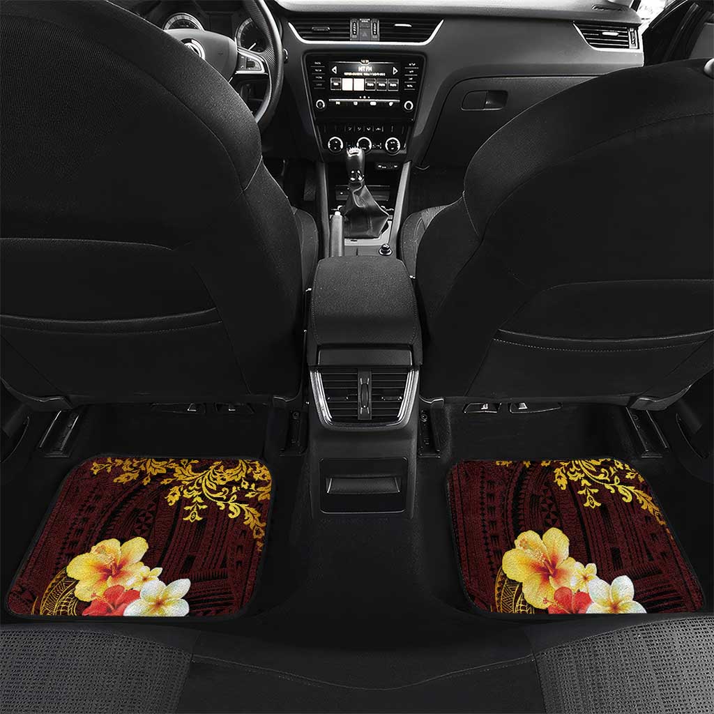 Tonga Ngatu and Hibiscus with Polynesian Tattoo Car Mats Gold and Oxblood Color LT03 Set 2pcs - Back Oxblood - Polynesian Pride