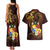 Tonga Ngatu and Hibiscus with Polynesian Tattoo Couples Matching Tank Maxi Dress and Hawaiian Shirt Gold and Oxblood Color