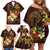 Tonga Ngatu and Hibiscus with Polynesian Tattoo Family Matching Off Shoulder Short Dress and Hawaiian Shirt Gold and Oxblood Color