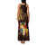 Tonga Ngatu and Hibiscus with Polynesian Tattoo Family Matching Tank Maxi Dress and Hawaiian Shirt Gold and Oxblood Color