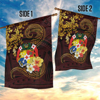 Tonga Ngatu and Hibiscus with Polynesian Tattoo Garden Flag Gold and Oxblood Color LT03 - Polynesian Pride