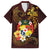 Tonga Ngatu and Hibiscus with Polynesian Tattoo Hawaiian Shirt Gold and Oxblood Color