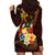 Tonga Ngatu and Hibiscus with Polynesian Tattoo Hoodie Dress Gold and Oxblood Color