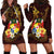 Tonga Ngatu and Hibiscus with Polynesian Tattoo Hoodie Dress Gold and Oxblood Color