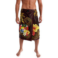 Tonga Ngatu and Hibiscus with Polynesian Tattoo Lavalava Gold and Oxblood Color LT03 Oxblood - Polynesian Pride