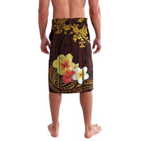 Tonga Ngatu and Hibiscus with Polynesian Tattoo Lavalava Gold and Oxblood Color LT03 - Polynesian Pride