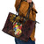 Tonga Ngatu and Hibiscus with Polynesian Tattoo Leather Tote Bag Gold and Oxblood Color