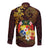 Tonga Ngatu and Hibiscus with Polynesian Tattoo Long Sleeve Button Shirt Gold and Oxblood Color