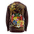 Tonga Ngatu and Hibiscus with Polynesian Tattoo Long Sleeve Shirt Gold and Oxblood Color