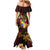 Tonga Ngatu and Hibiscus with Polynesian Tattoo Mermaid Dress Gold and Oxblood Color