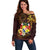 Tonga Ngatu and Hibiscus with Polynesian Tattoo Off Shoulder Sweater Gold and Oxblood Color