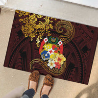 Tonga Ngatu and Hibiscus with Polynesian Tattoo Rubber Doormat Gold and Oxblood Color LT03 - Polynesian Pride