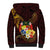 Tonga Ngatu and Hibiscus with Polynesian Tattoo Sherpa Hoodie Gold and Oxblood Color