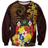 Tonga Ngatu and Hibiscus with Polynesian Tattoo Sweatshirt Gold and Oxblood Color LT03 Unisex Oxblood - Polynesian Pride