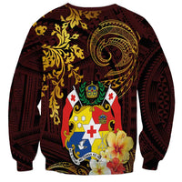 Tonga Ngatu and Hibiscus with Polynesian Tattoo Sweatshirt Gold and Oxblood Color LT03 - Polynesian Pride