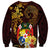 Tonga Ngatu and Hibiscus with Polynesian Tattoo Sweatshirt Gold and Oxblood Color