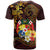 Tonga Ngatu and Hibiscus with Polynesian Tattoo T Shirt Gold and Oxblood Color