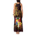 Tonga Ngatu and Hibiscus with Polynesian Tattoo Tank Maxi Dress Gold and Oxblood Color