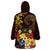 Tonga Ngatu and Hibiscus with Polynesian Tattoo Wearable Blanket Hoodie Gold and Oxblood Color