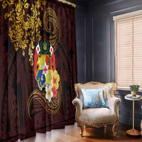 Tonga Ngatu and Hibiscus with Polynesian Tattoo Window Curtain Gold and Oxblood Color LT03 - Polynesian Pride