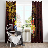Tonga Ngatu and Hibiscus with Polynesian Tattoo Window Curtain Gold and Oxblood Color LT03 - Polynesian Pride